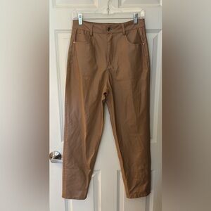 Zara High Waisted Faux Leather Straight Leg Pants, Camel, Size 6
